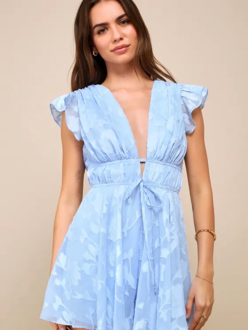 Lulus All About The Flowers Light Blue Burnout Floral Ruffled Romper